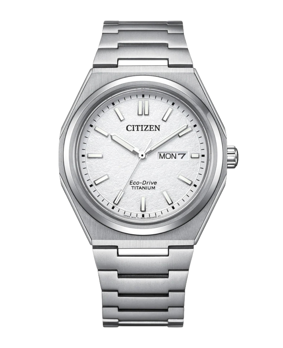 Citizen Super Titanium Eco-Drive AW0130-85A reloj hombre titanio esfera blanca