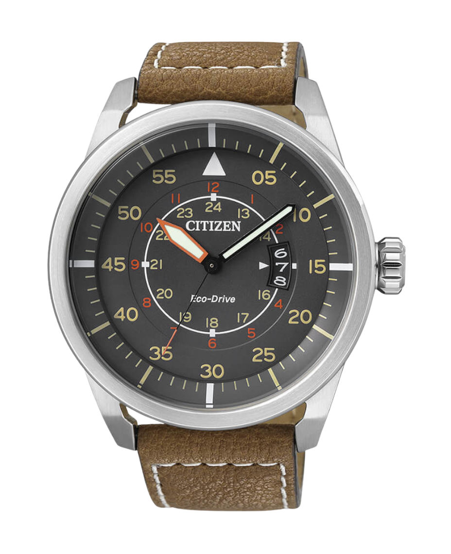 Citizen Eco-Drive AW1360-12H reloj hombre acero antracita correa piel