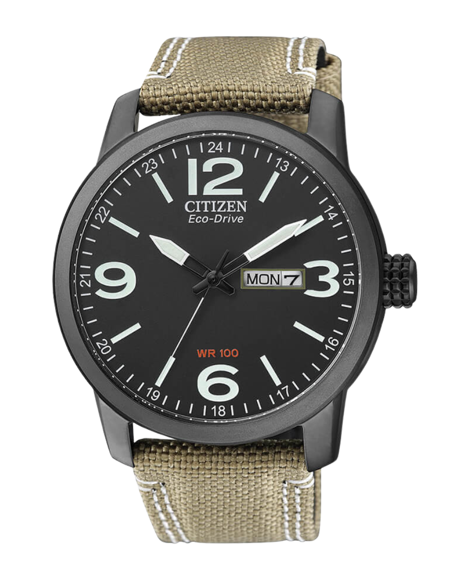 Citizen Eco-Drive BM8476-23E reloj hombre acero negro solar con correa nylon