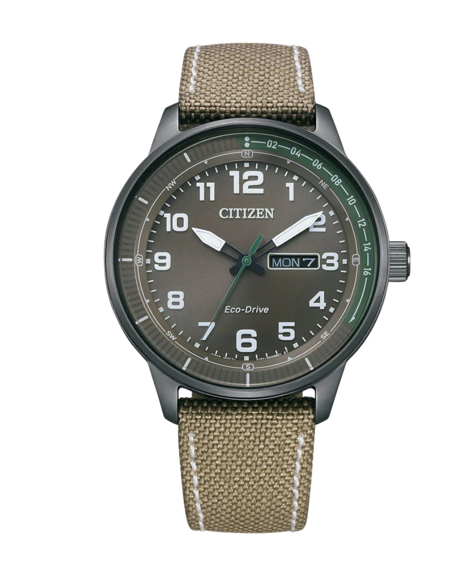 Citizen Eco-Drive BM8595-16H reloj hombre acero negro esfera gris correa nylon