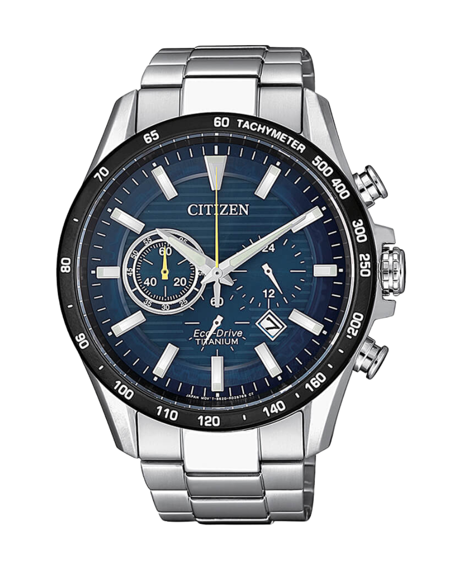Citizen Super Titanium CA4444-82L reloj hombre titanio azul cronógrafo Eco-Drive
