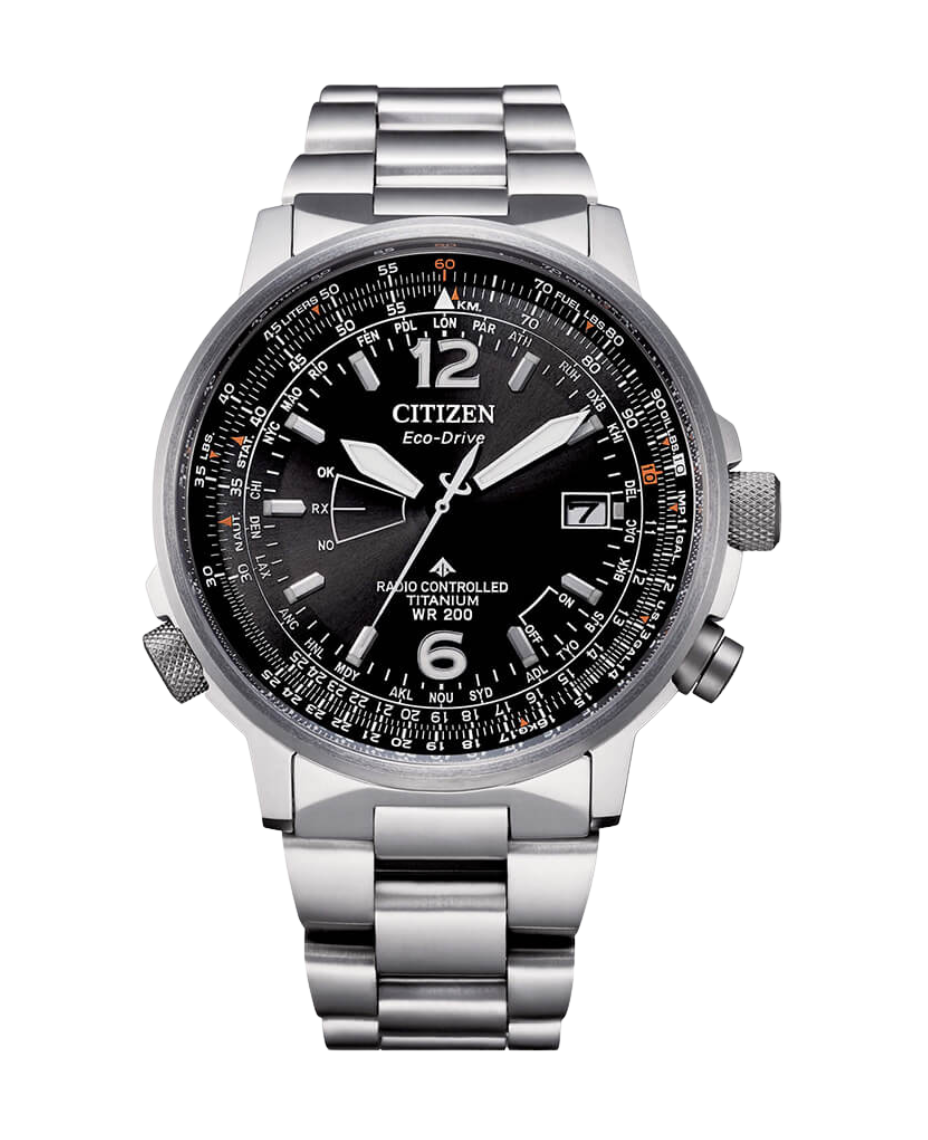 Citizen Super Titanium CB0230-81E reloj hombre titanio negro esfera oscura brazalete metálico