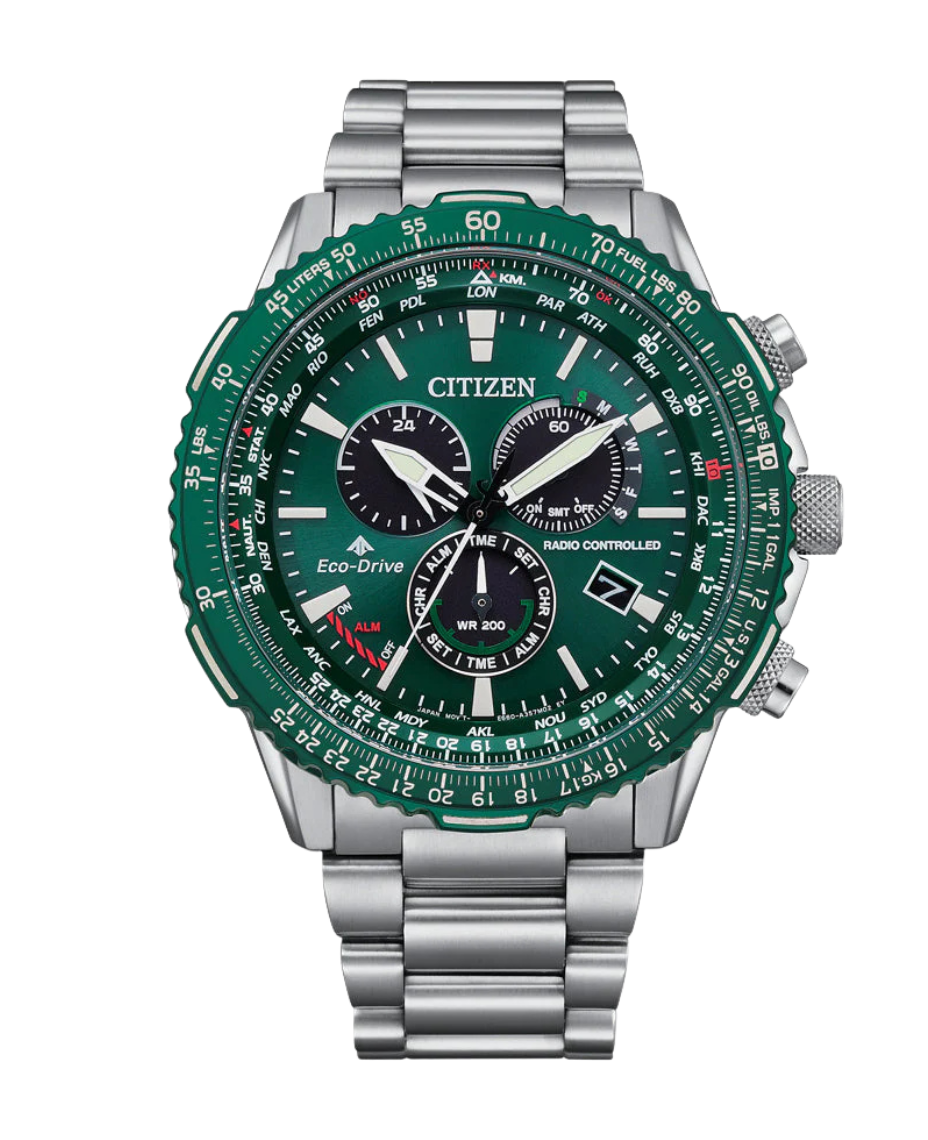 Citizen Eco-Drive CB5004-59W reloj hombre acero esfera verde cronógrafo