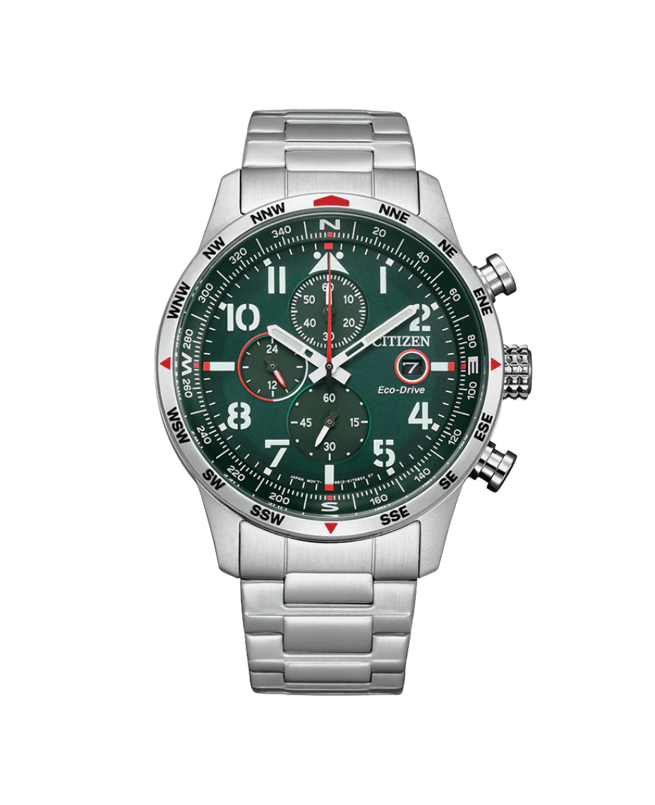 Citizen Eco-Drive CA0791-81X reloj hombre acero esfera verde cronógrafo 43mm