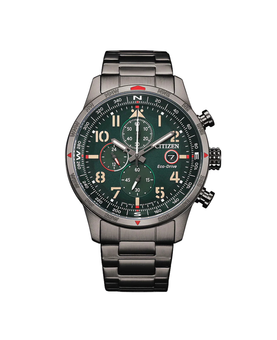 Citizen Eco-Drive CA0797-84X reloj hombre acero cronógrafo esfera verde