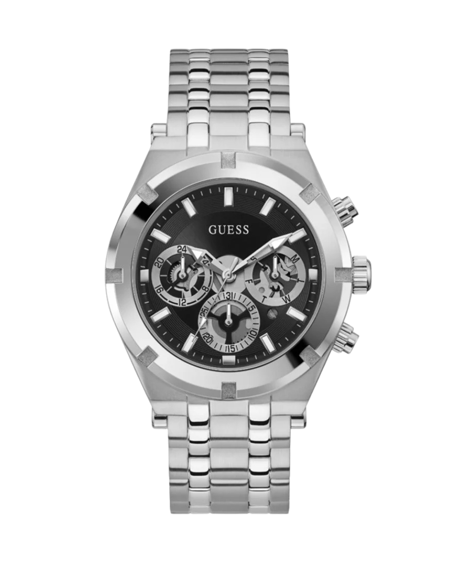 Guess Continental GW0260G1 reloj hombre acero plata esfera negra multifunción 44mm