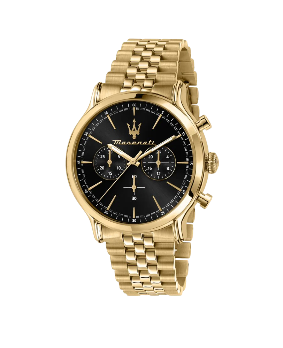 Maserati Epoca R8873618023 reloj hombre acero dorado esfera negra cronógrafo