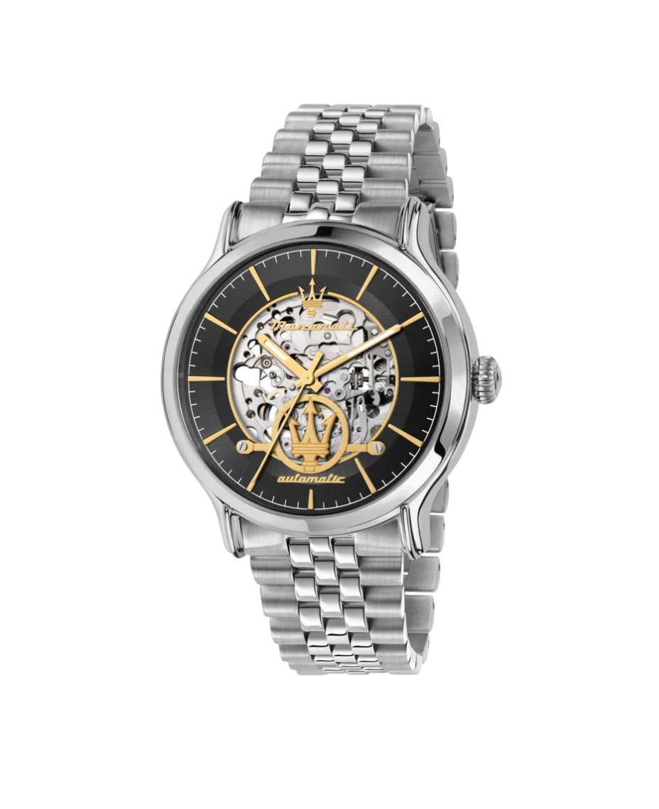 Maserati Sfida Automático R8823140010 reloj hombre acero brazalete dorado esfera negra