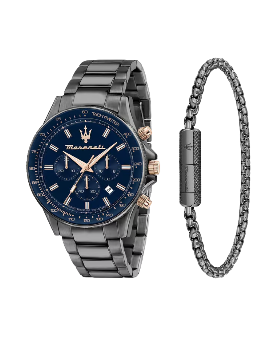 Maserati Sfida R8873640020 reloj hombre acero gris esfera azul cronógrafo