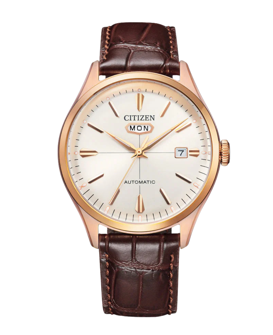 Citizen Eco-Drive NH8393-05A reloj hombre acero chapado oro esfera blanca