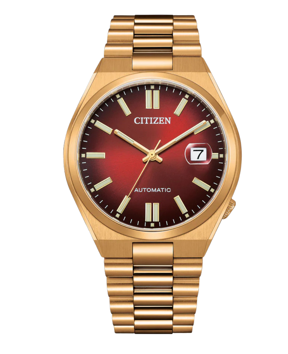 Citizen Eco-Drive NJ0153-82X reloj unisex acero chapado oro rosa esfera roja