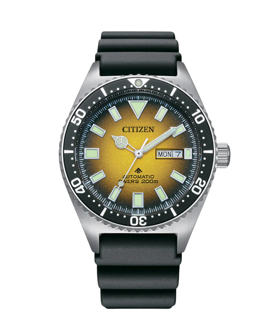 Citizen Promaster NY0120-01X reloj hombre acero esfera amarilla correa caucho