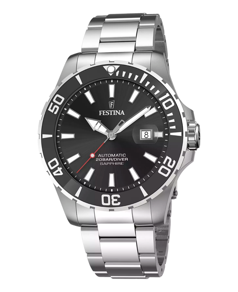 Festina Automatic F20531/4 reloj hombre acero inoxidable esfera negra 44mm cristal zafiro