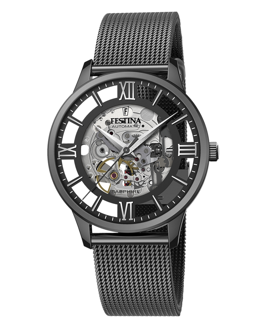 Festina Automatic F20535/1 reloj hombre acero negro con malla milanesa