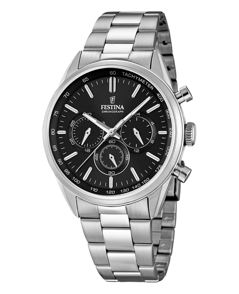 Festina F16820/4 reloj hombre cronógrafo acero negro plateado 43.5mm