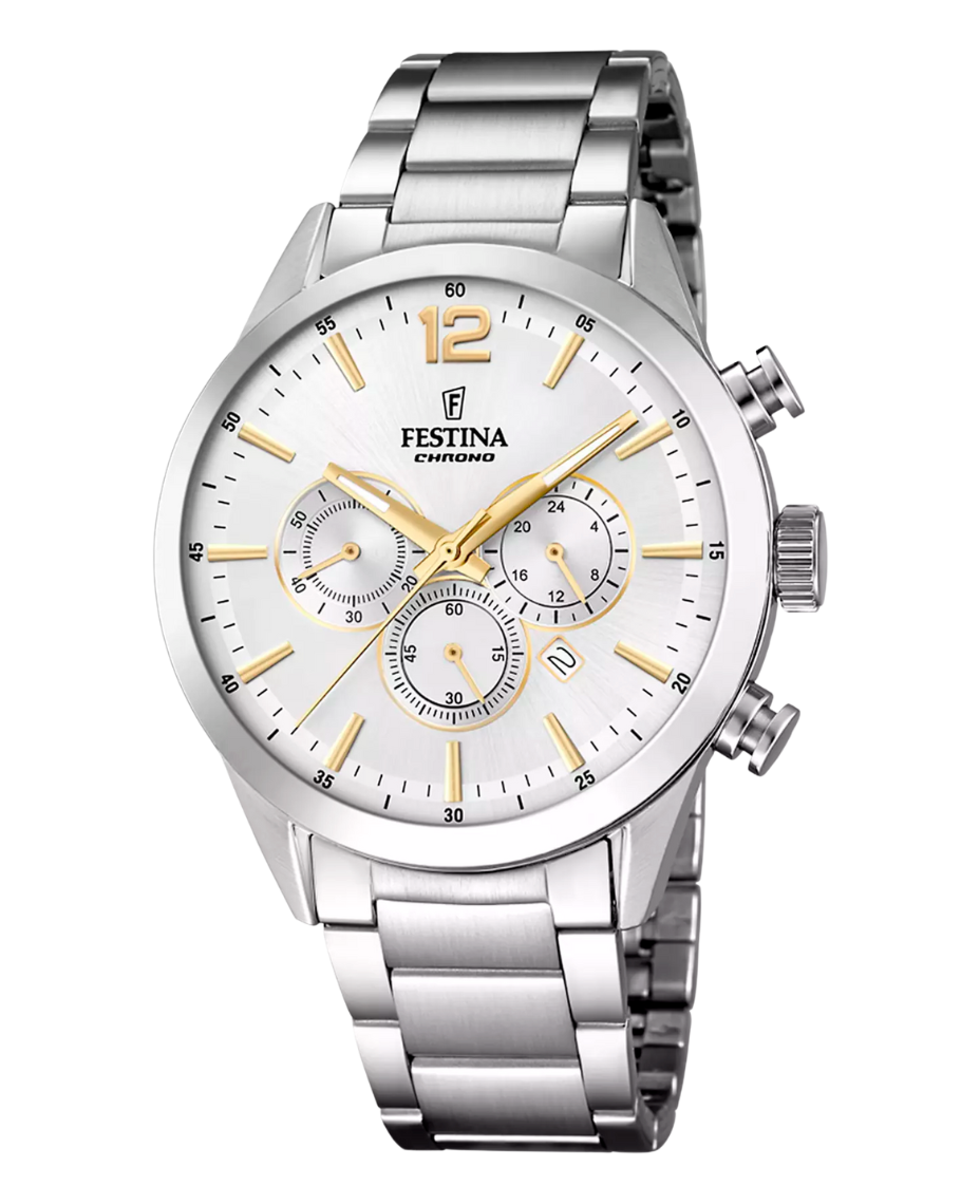 Festina cronógrafo F20343/1 reloj hombre acero plateado deportivo