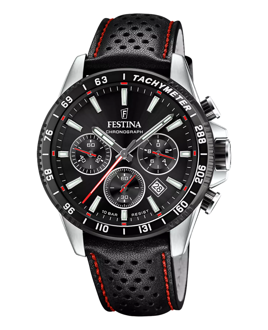 Festina F20561/4 reloj cronógrafo hombre acero esfera negra correa piel