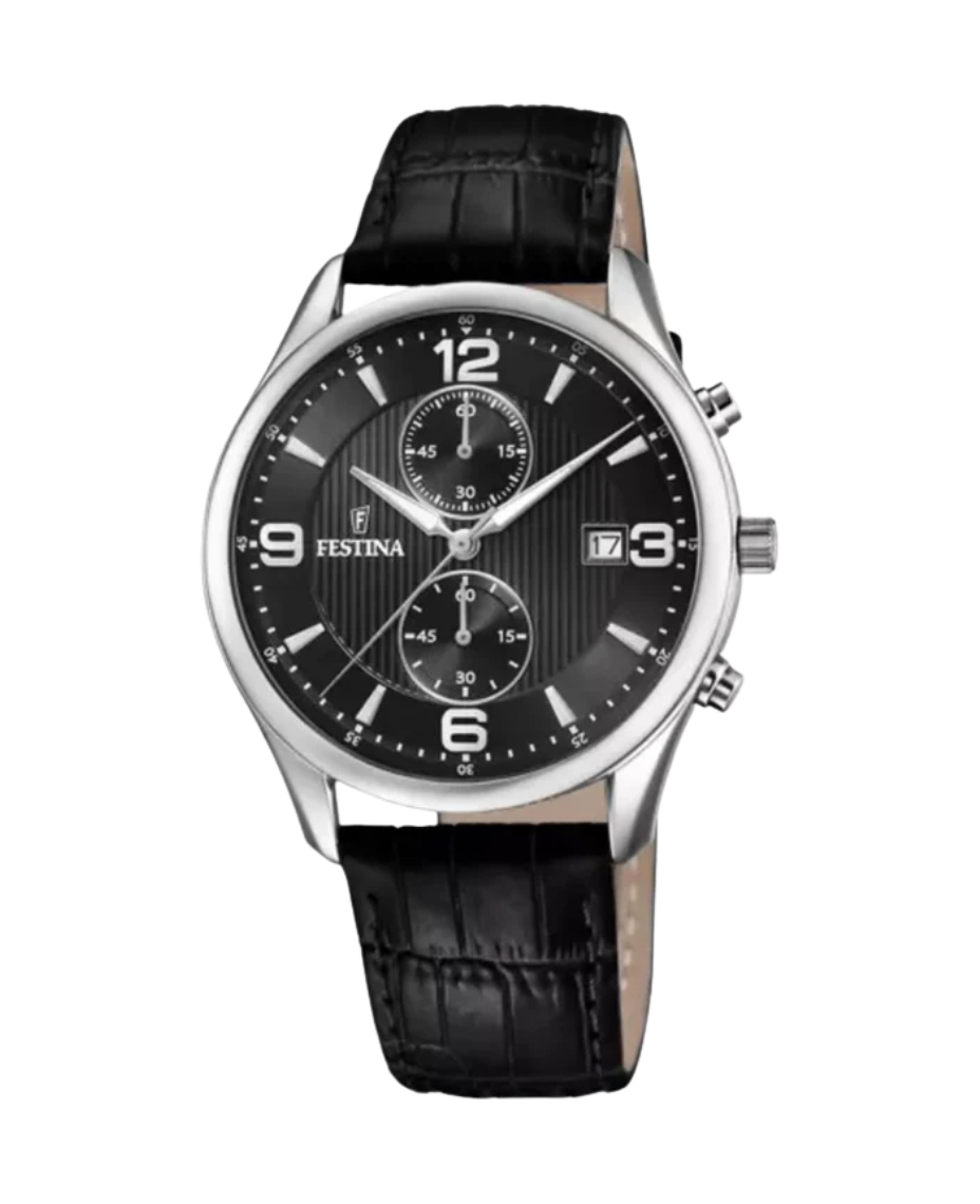 Festina F6855/8 reloj hombre cronógrafo acero negro correa piel 42mm