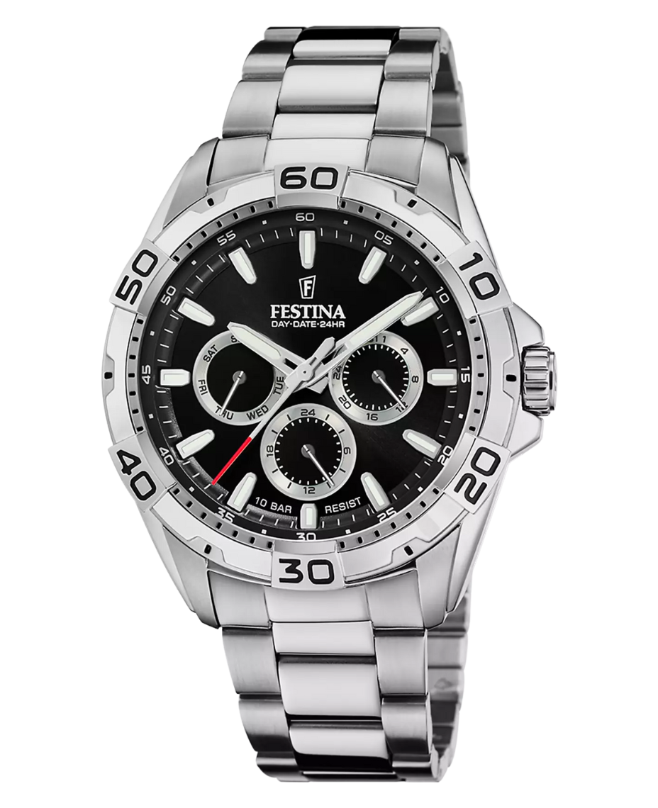 Festina F20623/4 reloj hombre acero inoxidable esfera negra multifunción deportivo