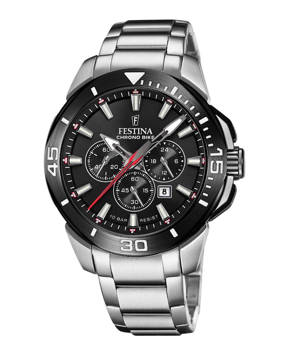 Festina Chrono Bike F20641/D reloj hombre acero cronógrafo esfera negra pulsera plateada deportivo