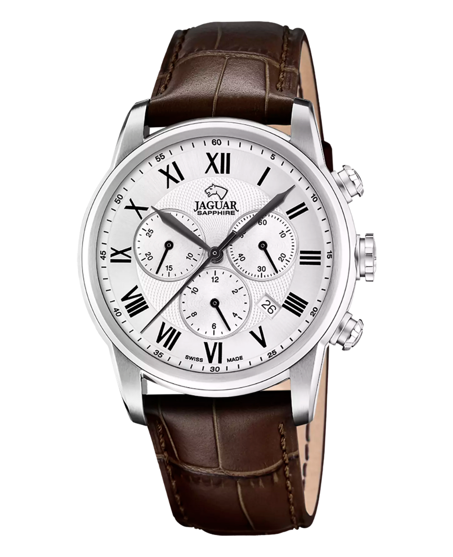Jaguar Acamar J968/5 reloj hombre cronógrafo acero plateado correa piel marrón