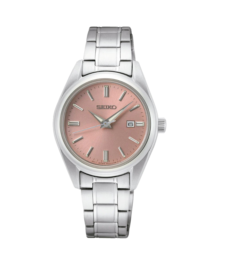 Seiko Neo Classic SUR529P1 reloj mujer acero esfera rosa cristal zafiro