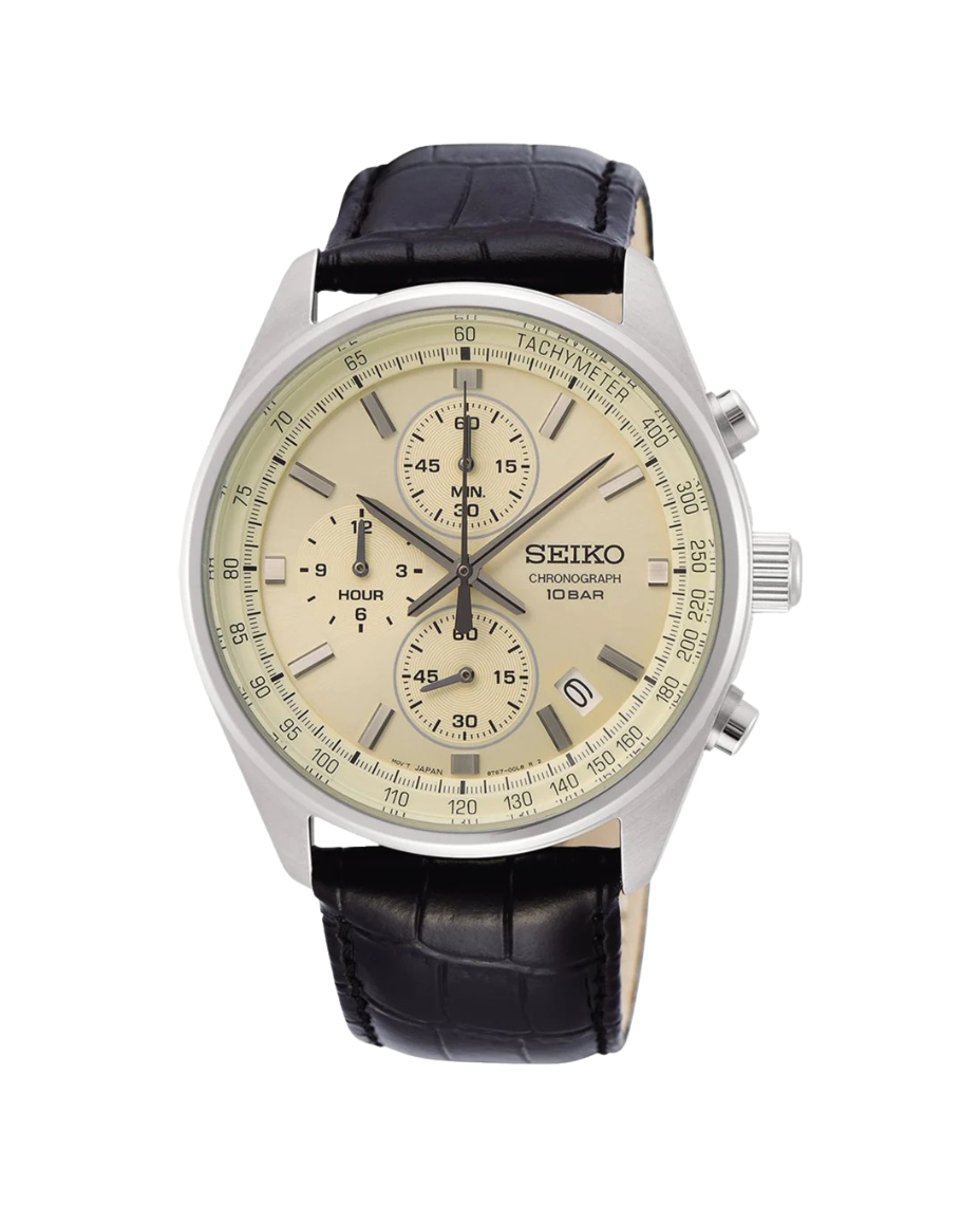 Seiko Neo Sports Cuarzo Cronógrafo SSB383P1 reloj hombre acero blanco correa piel marrón