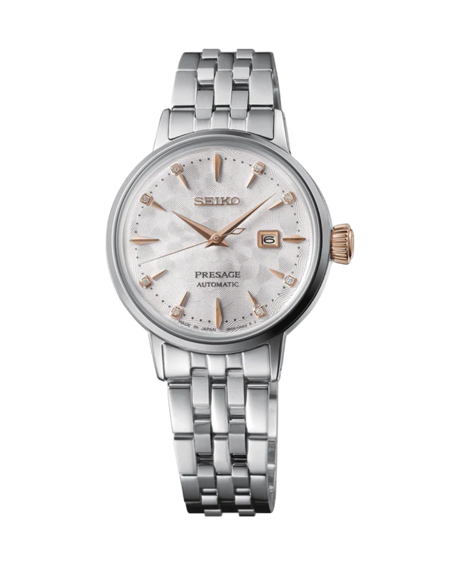 Seiko Presage Cocktail Automático SRE009J1 reloj mujer acero plata esfera blanca
