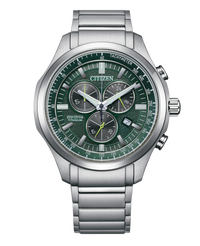Citizen Super Titanium AT2530-85X reloj hombre titanio esfera verde cronógrafo