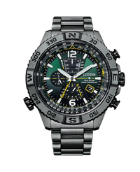 Citizen Eco-Drive cronógrafo AT8227-56X reloj hombre acero negro esfera verde