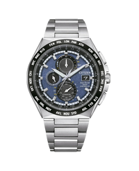Citizen Eco-Drive AT8238-84L reloj hombre Super Titanium esfera azul negro cronógrafo