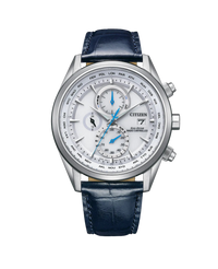 Citizen Eco-Drive AT8260-18A reloj hombre acero cronógrafo esfera blanca correa piel