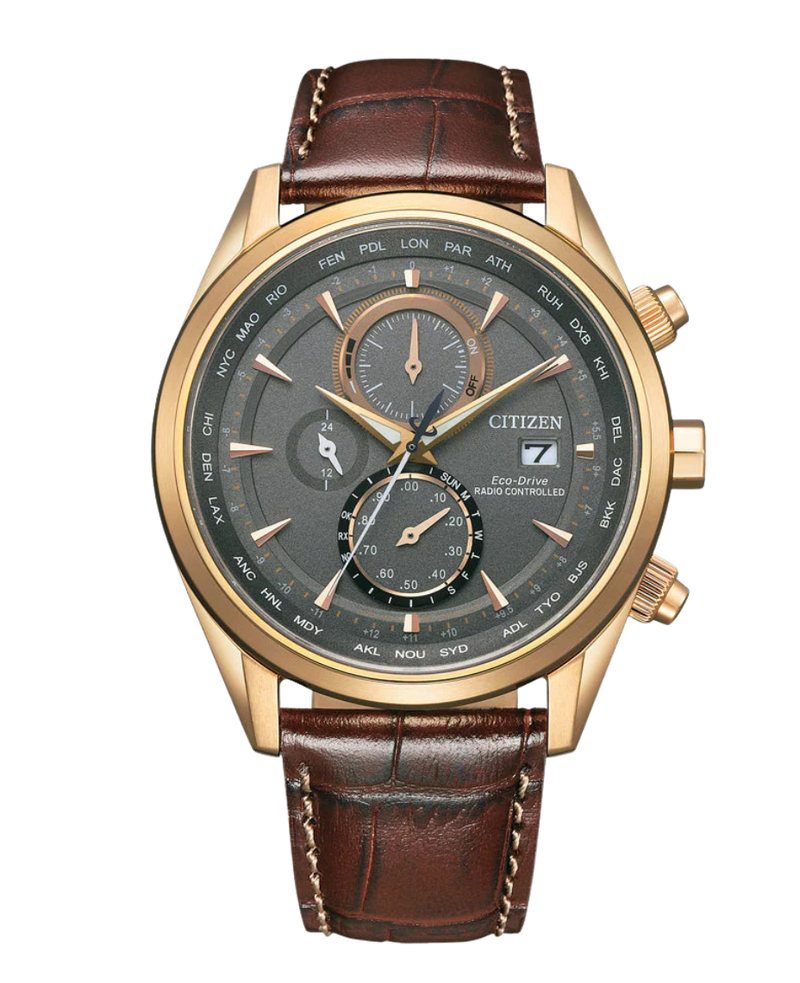 Citizen Eco-Drive AT8263-10H reloj hombre acero chapado oro rosa esfera gris