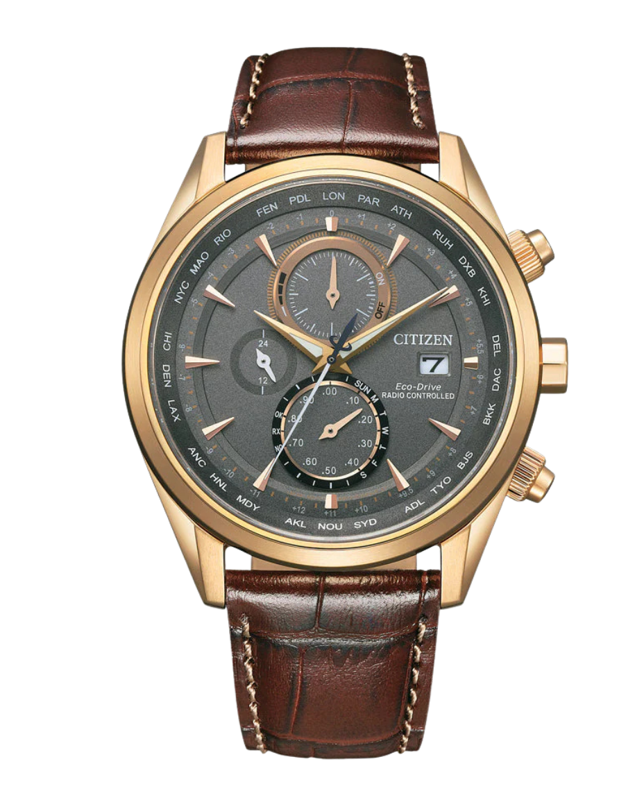 Citizen Eco-Drive AT8263-10H reloj hombre acero chapado oro rosa esfera gris