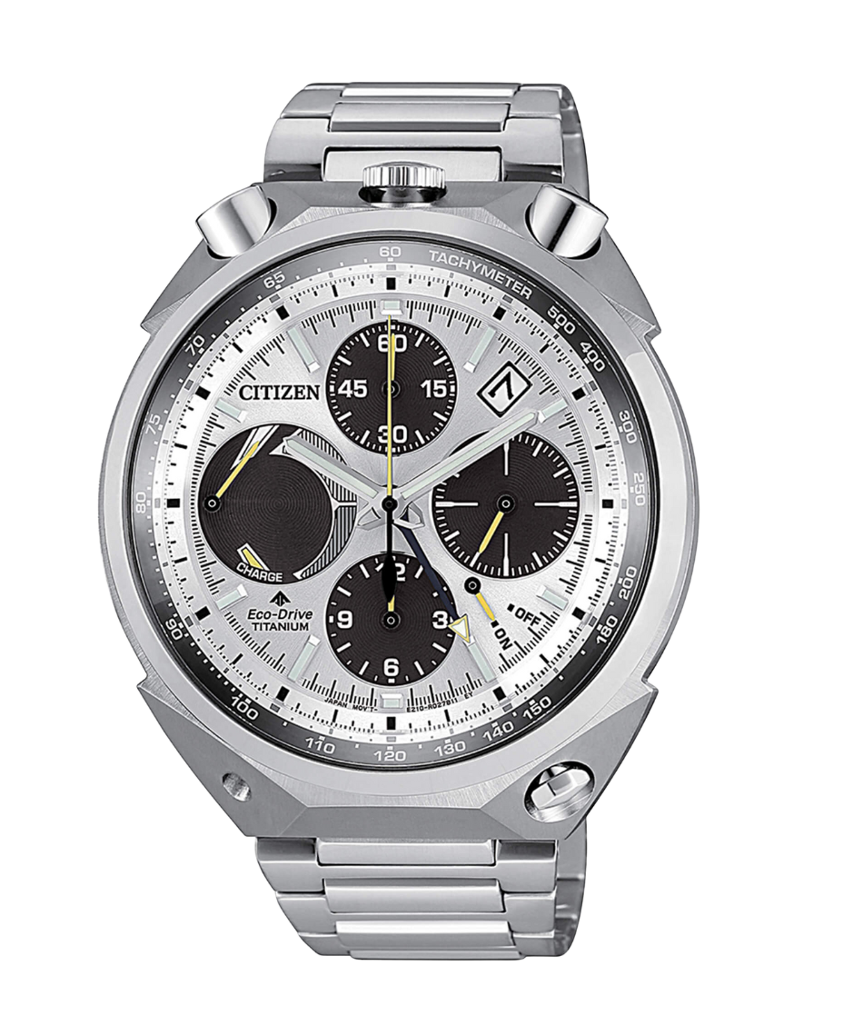 Citizen Super Titanium AV0080-88A reloj hombre titanio esfera blanca cronógrafo