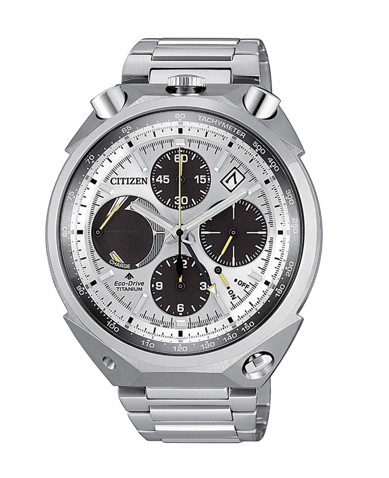 Citizen Super Titanium AV0080-88A reloj hombre titanio esfera blanca cronógrafo