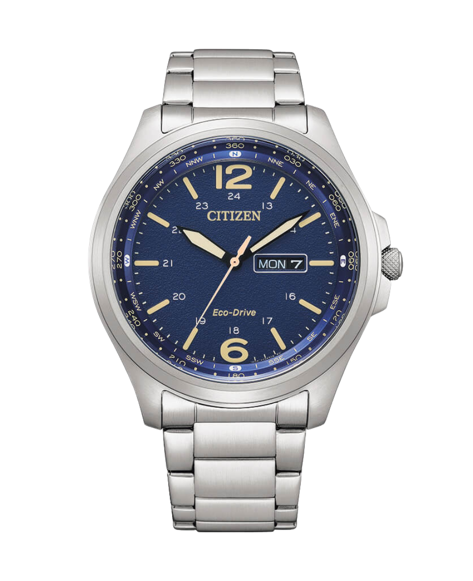 Citizen Eco-Drive AW0110-82L reloj hombre acero esfera azul 44mm