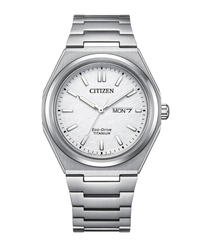 Citizen Super Titanium Eco-Drive AW0130-85A reloj hombre titanio esfera blanca