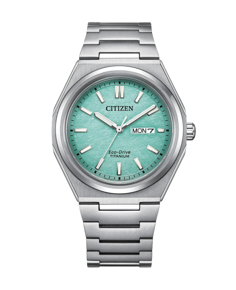 Citizen Super Titanium AW0130-85M reloj hombre titanio esfera turquesa
