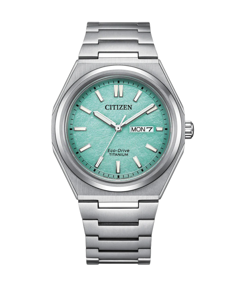 Citizen Super Titanium AW0130-85M reloj hombre titanio esfera turquesa