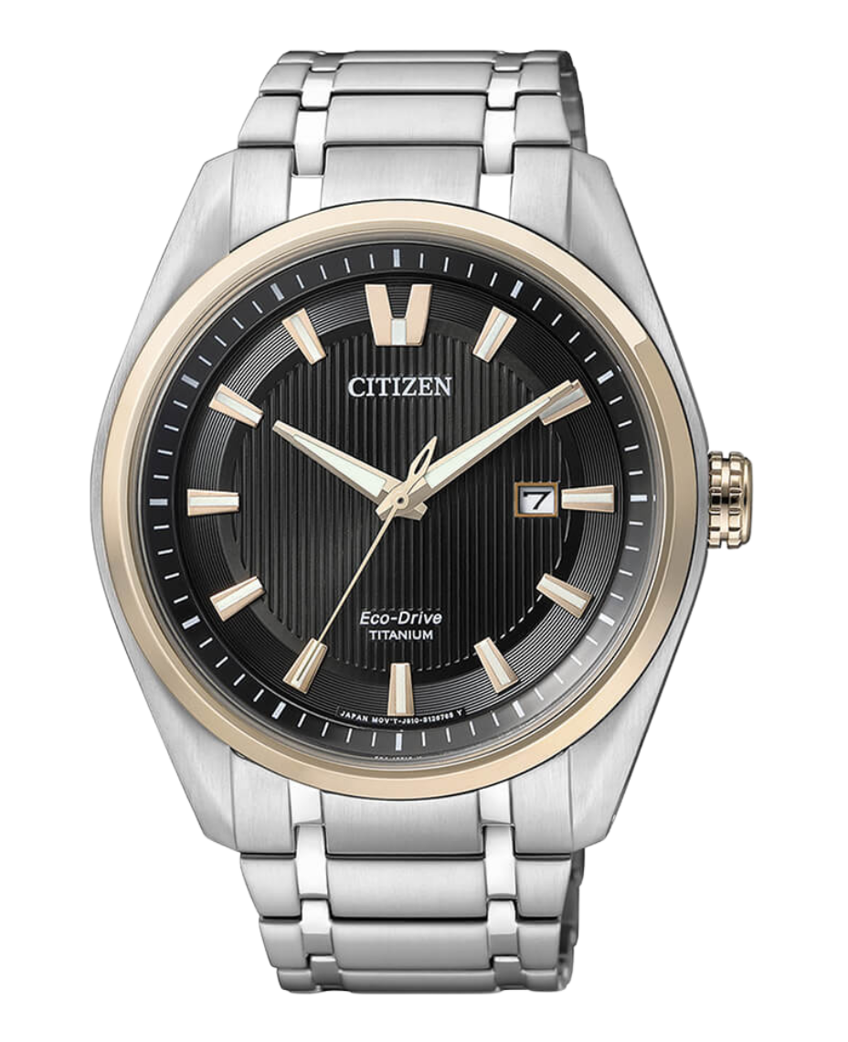 Citizen Super Titanium AW1244-56E reloj hombre titanium bicolor oro esfera negra