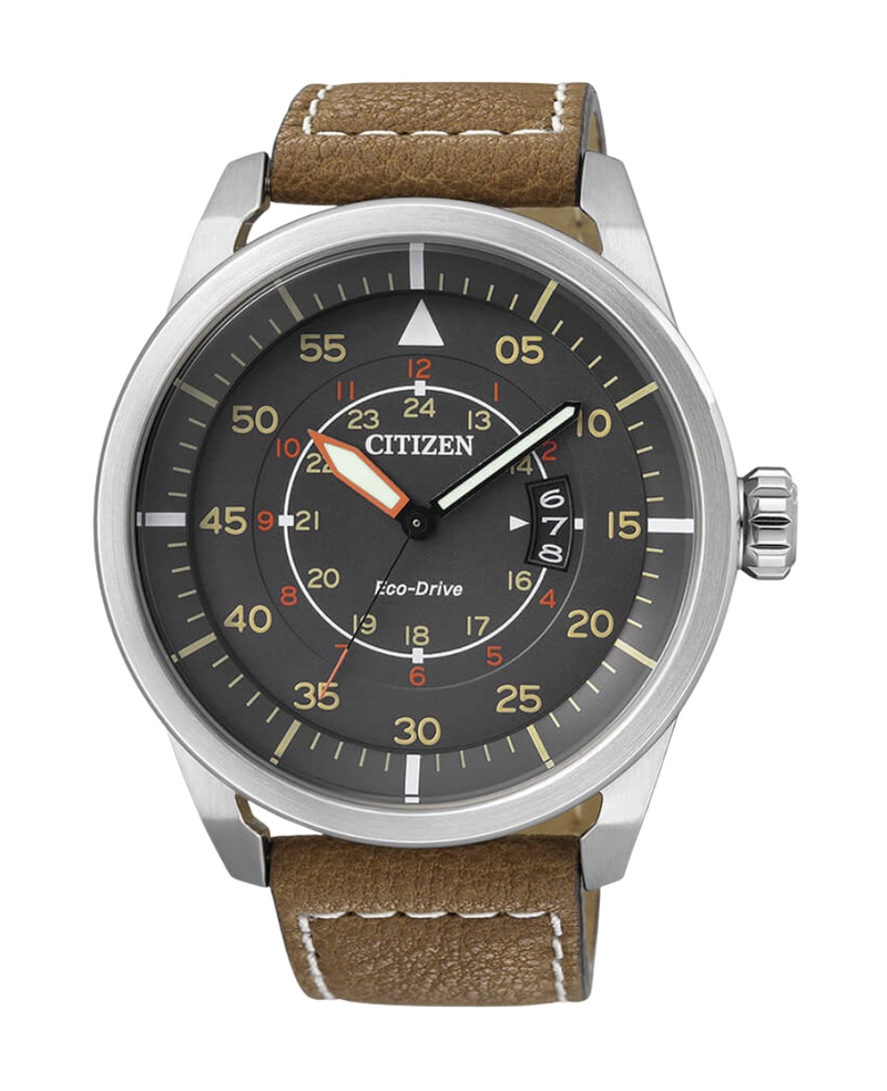 Citizen Eco-Drive AW1360-12H reloj hombre acero antracita correa piel
