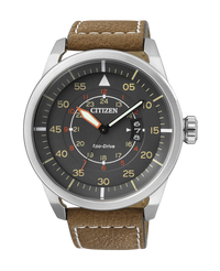 Citizen Eco-Drive AW1360-12H reloj hombre acero antracita correa piel