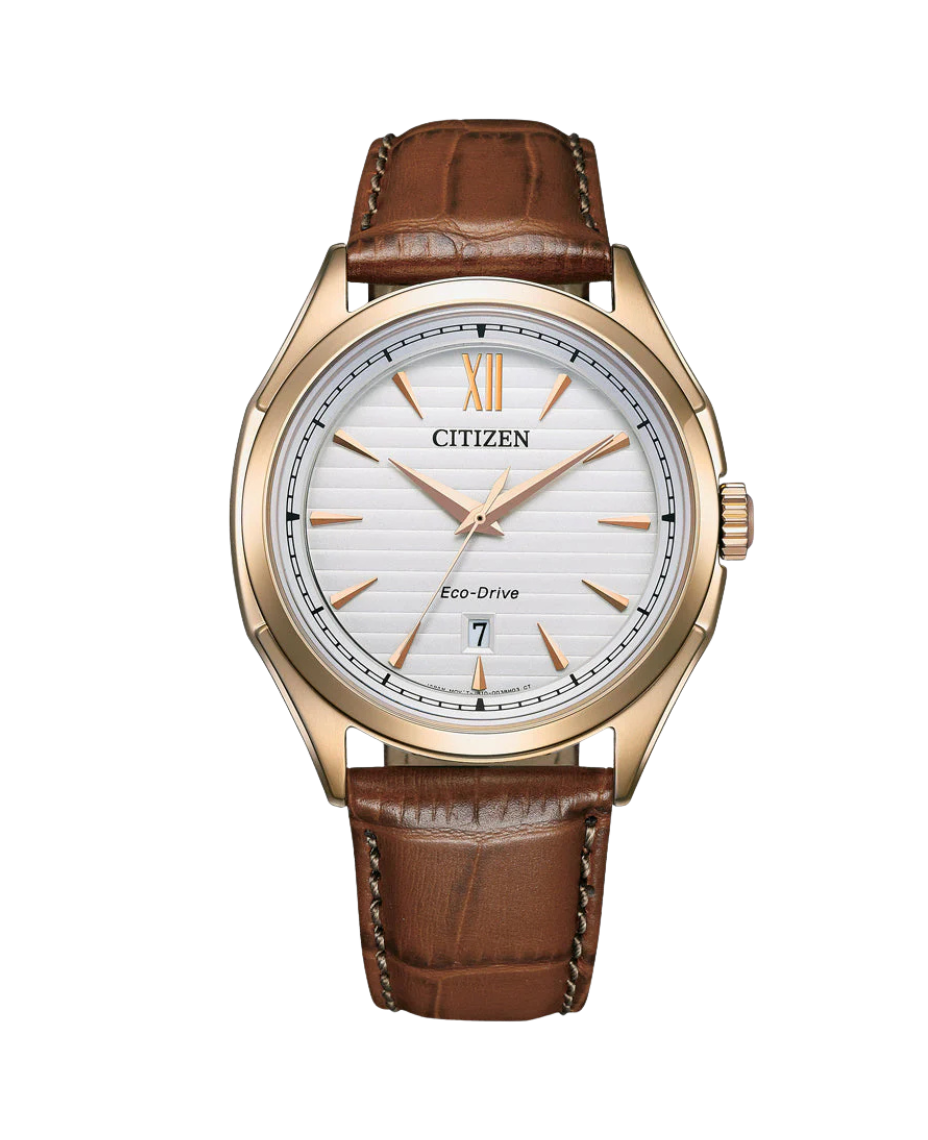 Citizen Eco-Drive AW1753-10A reloj hombre acero chapado oro rosa esfera blanca