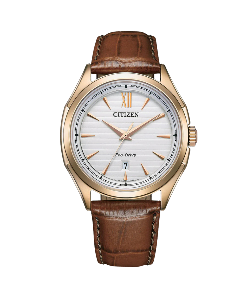 Citizen Eco-Drive AW1753-10A reloj hombre acero chapado oro rosa esfera blanca
