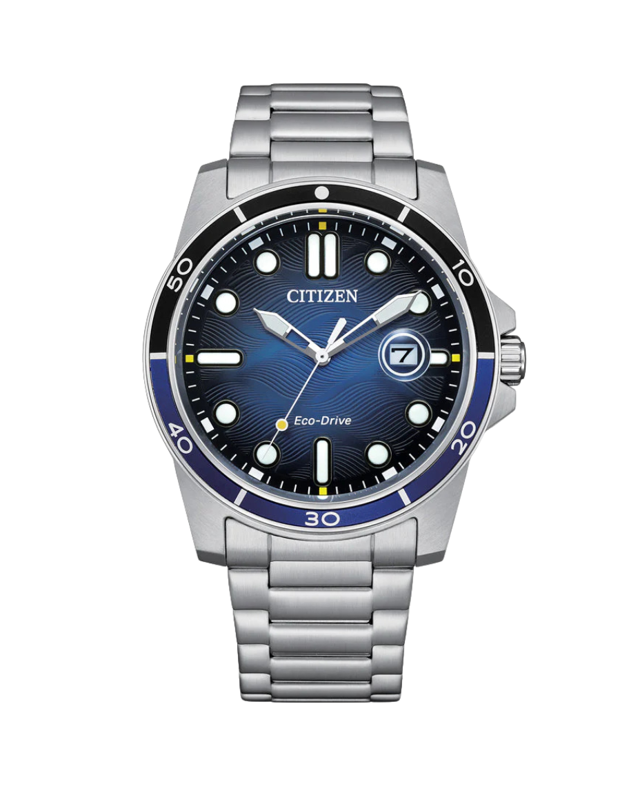 Citizen Eco-Drive AW1810-85l reloj hombre acero esfera azul