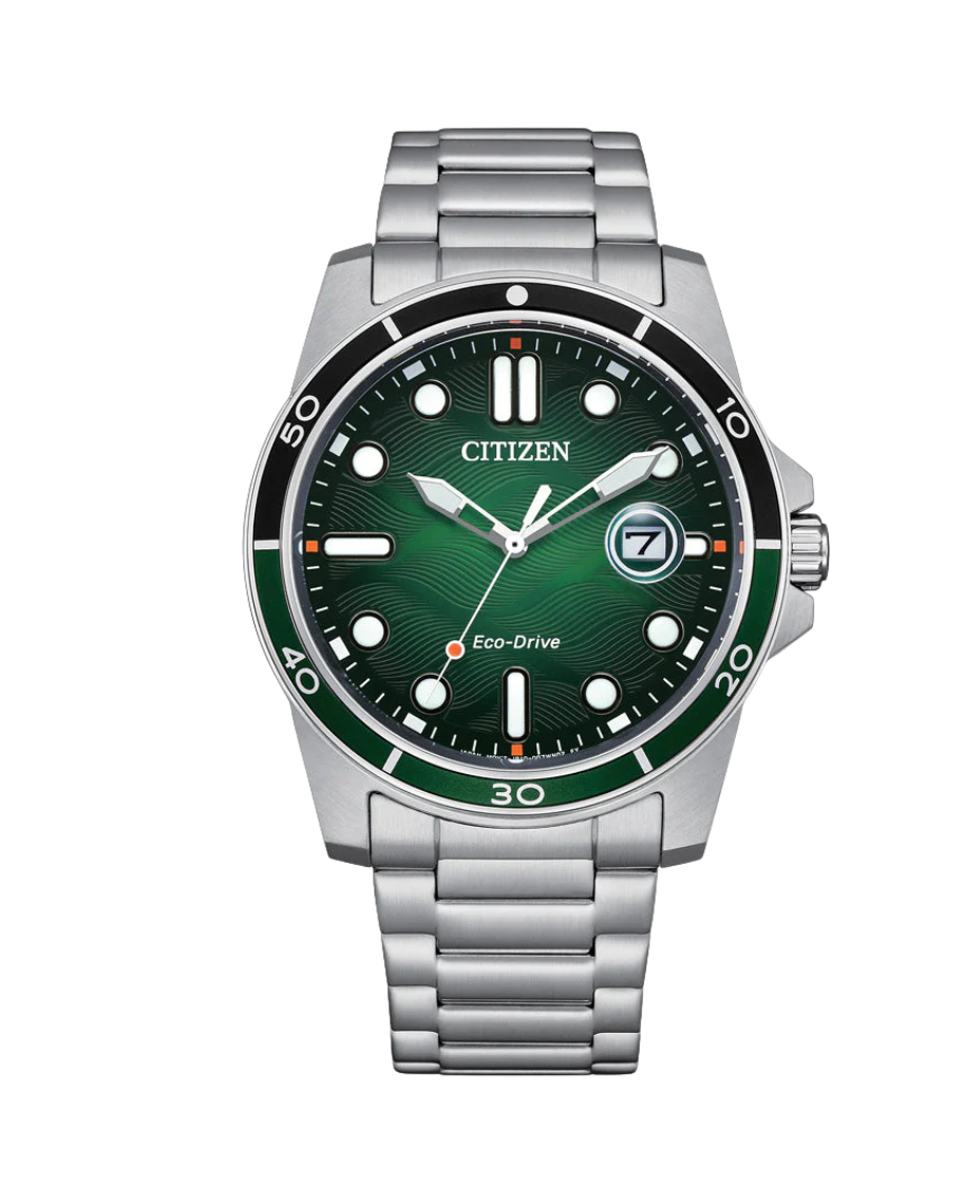 Citizen Eco-Drive AW1811-82X reloj hombre acero esfera verde brazalete metal
