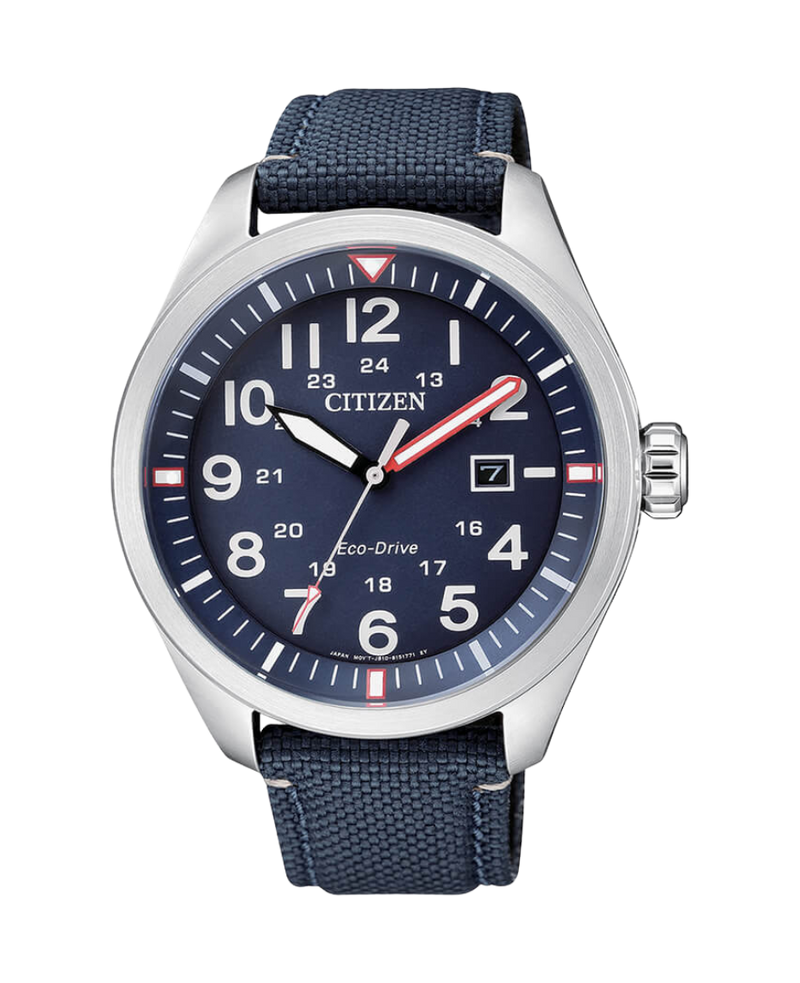 Citizen Eco-Drive AW5000-16L reloj hombre acero esfera azul correa piel