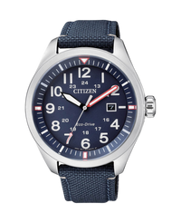 Citizen Eco-Drive AW5000-16L reloj hombre acero esfera azul correa piel