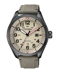 Citizen Eco-Drive AW5005-12X reloj hombre acero beige con correa de piel
